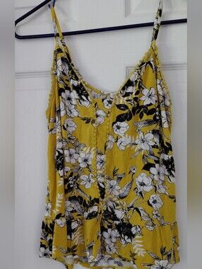 Yellow Floral Spaghetti-Strap Tank Top